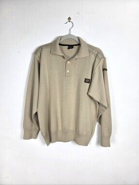 Vnt. Paul & Shark Long Sleeve Knit Polo Sweater, Beige Yachting, Mens M, Italy